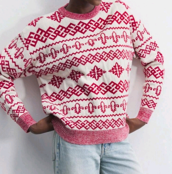 Sweaters - Women's Casual Crew Neck Loose Fit Colorblock Geometric Snowflake Graphic Sweate